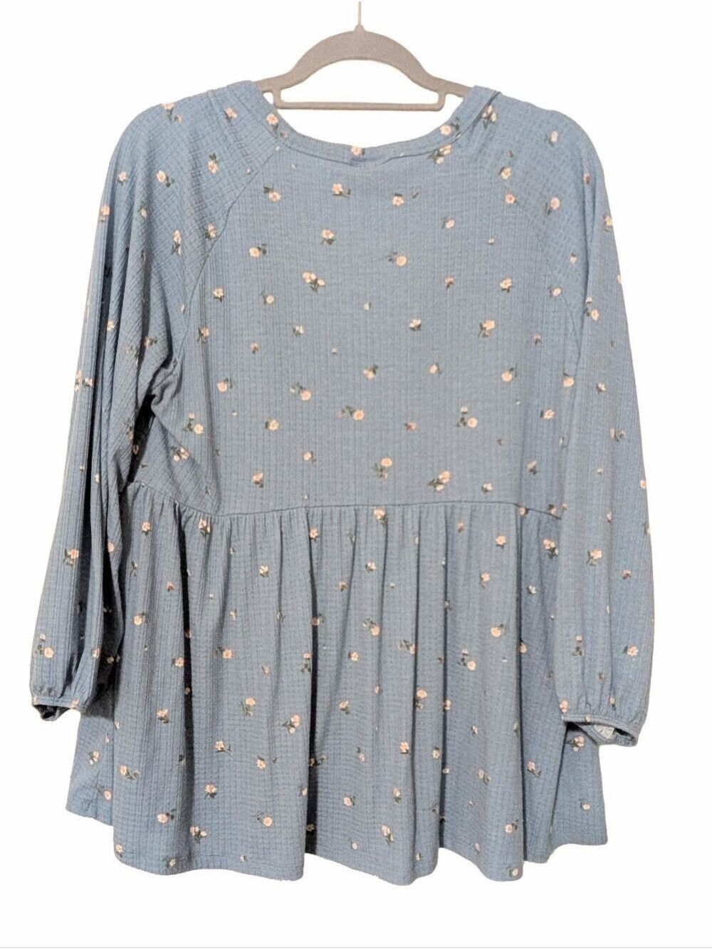Torrid Dusty Blue Floral Smocked Tunic - Picture 3 of 5